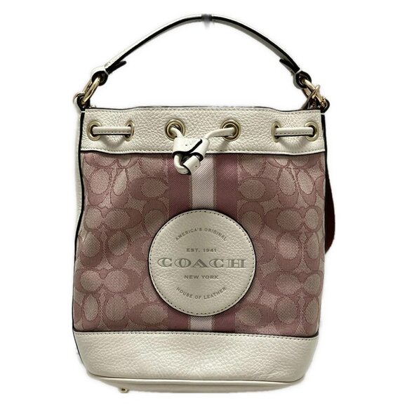 Auth COACH C7964 Pink Beige Cream Jacquard Leather - Handbag - Picture 2 of 9